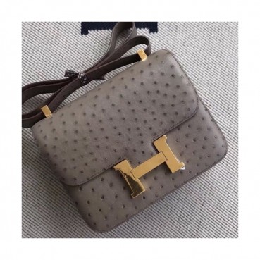 Hermes Constance Ostrich Leather Shoulder Bag,23cm - 에르메스 콘스탄스 오스트리치 레더 여성용 숄더백 HERB0335, 23cm,연그레이