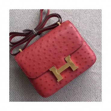 Hermes Constance Ostrich Leather Shoulder Bag,23cm - 에르메스 콘스탄스 오스트리치 레더 여성용 숄더백 HERB0334, 23cm,레드
