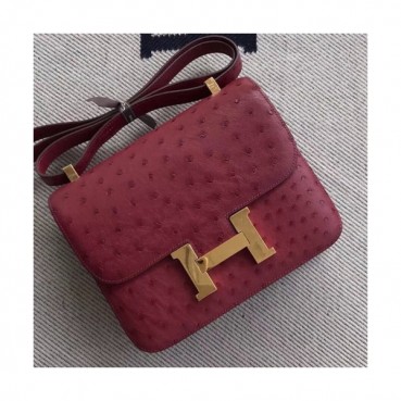 Hermes Constance Ostrich Leather Shoulder Bag,23cm - 에르메스 콘스탄스 오스트리치 레더 여성용 숄더백 HERB0333, 23cm,와인