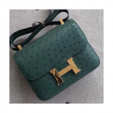 Hermes Constance Ostrich Leather Shoulder Bag,23cm - 에르메스 콘스탄스 오스트리치 레더 여성용 숄더백 HERB0331, 23cm,다크그린