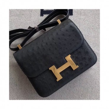 Hermes Constance Ostrich Leather Shoulder Bag,23cm - 에르메스 콘스탄스 오스트리치 레더 여성용 숄더백 HERB0329, 23cm,블랙