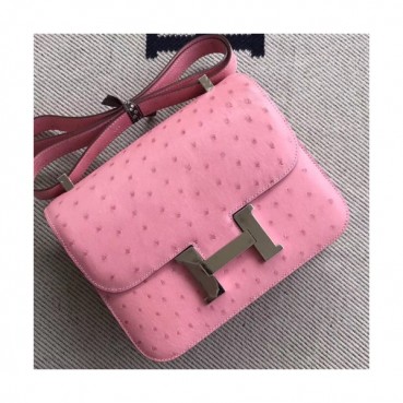 Hermes Constance Ostrich Leather Shoulder Bag,23cm - 에르메스 콘스탄스 오스트리치 레더 여성용 숄더백 HERB0327, 23cm,핑크
