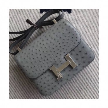 Hermes Constance Ostrich Leather Shoulder Bag,23cm - 에르메스 콘스탄스 오스트리치 레더 여성용 숄더백 HERB0325, 23cm,그레이
