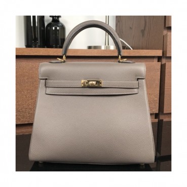 Hermes Kelly Togo Leather Tote Shoulder Bag ,25cm - 에르메스 켈리 토고 레더 여성용 토트 숄더백 HERB0318,25cm,그레이