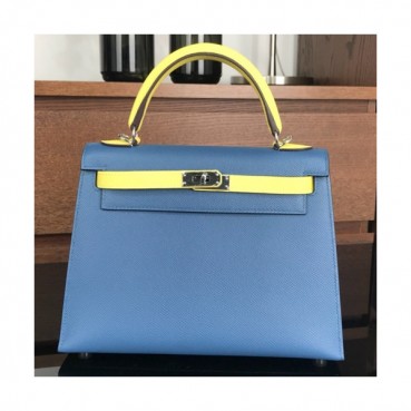 Hermes Kelly Epsom Leather Tote Shoulder Bag ,25cm - 에르메스 켈리 엡송 레더 여성용 토트 숄더백 HERB0313,25cm,블루+옐로우