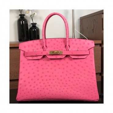 Hermes Birkin Ostrich Leather Tote Shoulder Bag ,35cm - 에르메스 버킨 오스트리치 레더 여성용 토트 숄더백 HERB0301,핑크,35cm