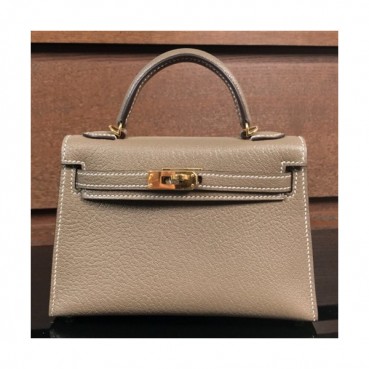 Hermes Mini Kelly 2 Goat Skin Tote Shoulder Bag , - 에르메스 미니 켈리 2 고트 스킨 여성용 토트 숄더백 HERB0300,그레이(금장)