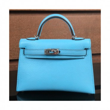 Hermes Mini Kelly 2 Goat Skin Tote Shoulder Bag , - 에르메스 미니 켈리 2 고트 스킨 여성용 토트 숄더백 HERB0299,스카이블루