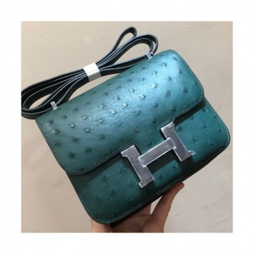 Hermes Constance Ostrich Leather Shoulder Bag,19cm - 에르메스 콘스탄스 오스트리치 레더 여성용 숄더백 HERB0296, 19cm,그린