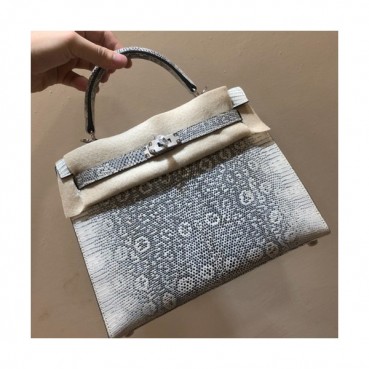 Hermes Kelly Lizard Leather Tote Shoulder Bag ,25cm - 에르메스 켈리 리저드 레더 여성용 토트 숄더백 HERB0295,25cm,그레이