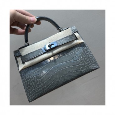 Hermes Mini Kelly 2 Crocodile Leather Tote Shoulder Bag , - 에르메스 미니 켈리 2 크로커다일 레더 여성용 토트 숄더백 HERB0294,그레이