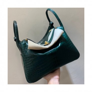 Hermes Lindy Crocodile Leather Tote Shoulder Bag ,30cm - 에르메스 린디 크로커다일 레더 여성용 토트 숄더백 HERB0290,30cm,그린