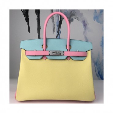 Hermes Birkin Epsom Leather Tote Shoulder Bag ,30cm - 에르메스 버킨 엡송 레더 여성용 토트 숄더백 HERB0288,30cm,옐로우+스카이블루