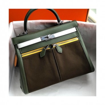 Hermes Lakis Kelly Swift Leather Tote Shoulder Bag ,32cm - 에르메스 라키스 켈리 스위프트 레더 여성용 토트 숄더백 HERB0282,32cm,브라운