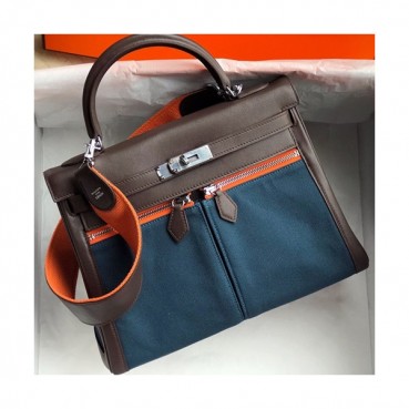 Hermes Lakis Kelly Swift Leather Tote Shoulder Bag ,32cm - 에르메스 라키스 켈리 스위프트 레더 여성용 토트 숄더백 HERB0281,32cm,네이비