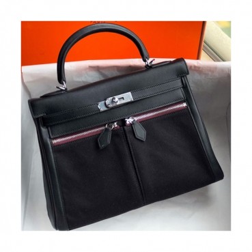 Hermes Lakis Kelly Swift Leather Tote Shoulder Bag ,32cm - 에르메스 라키스 켈리 스위프트 레더 여성용 토트 숄더백 HERB0280,32cm,블랙
