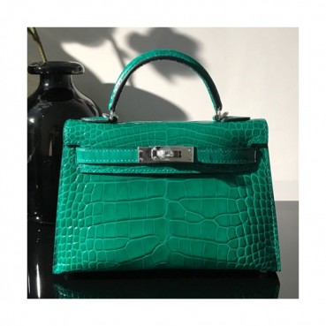 Hermes Mini Kelly Crocodile Leather Tote Shoulder Bag , - 에르메스 미니 켈리 크로커다일 레더 여성용 토트 숄더백 HERB0279,그린