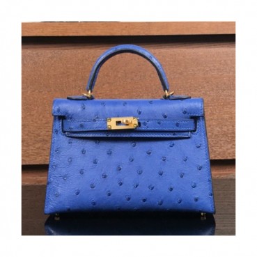 Hermes Mini Kelly 2  Ostrich Leather Tote Shoulder Bag , - 에르메스 미니 켈리 2 오스트리치 레더 여성용 토트 숄더백 HERB0273,블루