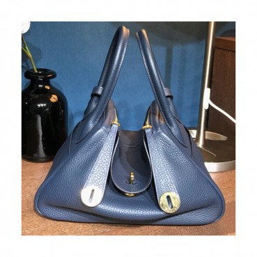 Hermes Lindy Togo Leather Tote Shoulder Bag ,30cm - 에르메스 린디 토고 레더 여성용 토트 숄더백 HERB0261,30cm,네이비