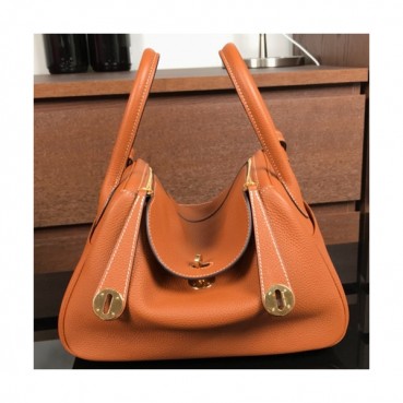 Hermes Lindy Togo Leather Tote Shoulder Bag ,26cm - 에르메스 린디 토고 레더 여성용 토트 숄더백 HERB0257,26cm,브라운