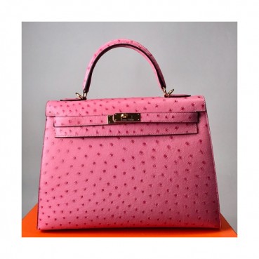 Hermes Kelly Ostrich Leather Tote Shoulder Bag ,32cm - 에르메스 켈리 오스트리치 레더 여성용 토트 숄더백 HERB0248,32cm,핑크