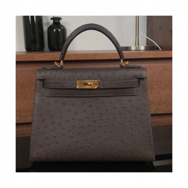 Hermes Kelly Ostrich Leather Tote Shoulder Bag ,28cm - 에르메스 켈리 오스트리치 레더 여성용 토트 숄더백 HERB0247,28cm,다크브라운