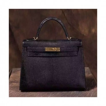 Hermes Kelly Lizard Leather Tote Shoulder Bag ,28cm - 에르메스 켈리 리저드 레더 여성용 토트 숄더백 HERB0244,28cm,블랙