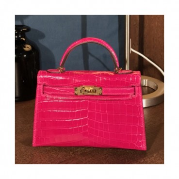 Hermes Mini Kelly 2 Crocodile Leather Tote Shoulder Bag , - 에르메스 미니 켈리 2 크로커다일 레더 여성용 토트 숄더백 HERB0243,핑크