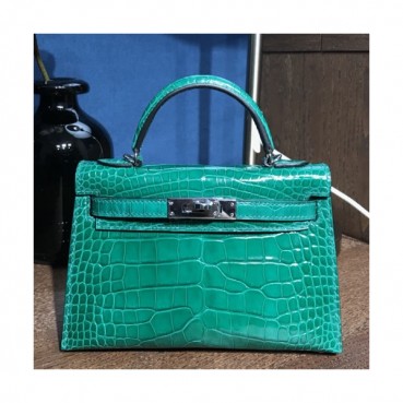 Hermes Mini Kelly 2 Crocodile Leather Tote Shoulder Bag , - 에르메스 미니 켈리 2 크로커다일 레더 여성용 토트 숄더백 HERB0242,그린