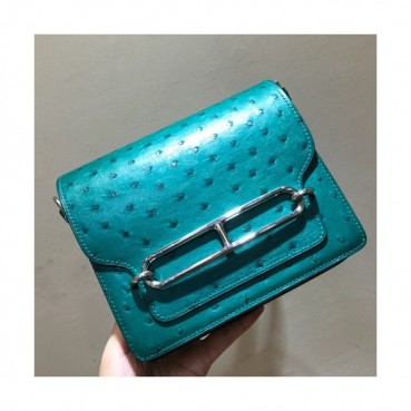 Hermes Roulis Ostrich Leather Shoulder Bag,19cm - 에르메스 룰리스 오스트리치 레더 여성용 숄더백 HERB0188,19cm,스카이블루