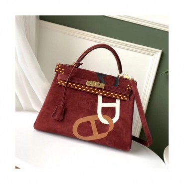 Hermes 2019  Kelly Suede Tote Shoulder Bag ,32cm - 에르메스 2019 켈리 스웨이드 여성용 토트 숄더백 HERB0169,32cm,와인