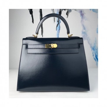 Hermes Kelly Box Leather Tote Shoulder Bag ,28cm - 에르메스 켈리 복스 레더 여성용 토트 숄더백 HERB0142,28cm,네이비