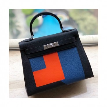Hermes Kelly Leather Tote Shoulder Bag ,28cm - 에르메스 켈리 레더 여성용 토트 숄더백 HERB0132,28cm,블랙+블루