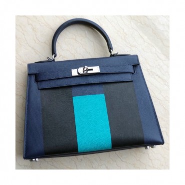 Hermes Kelly Leather Tote Shoulder Bag ,28cm - 에르메스 켈리 레더 여성용 토트 숄더백 HERB0131,28cm,네이비+스카이블루