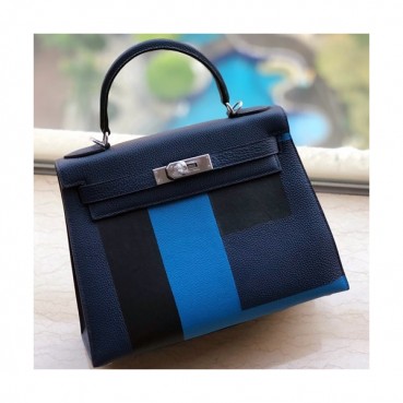 Hermes Kelly Leather Tote Shoulder Bag ,28cm - 에르메스 켈리 레더 여성용 토트 숄더백 HERB0130,28cm,네이비+블루