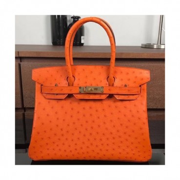 Hermes Birkin Ostrich Leather Tote Shoulder Bag ,30cm - 에르메스 버킨 오스트리치 레더 여성용 토트 숄더백 HERB0126,30cm,오렌지