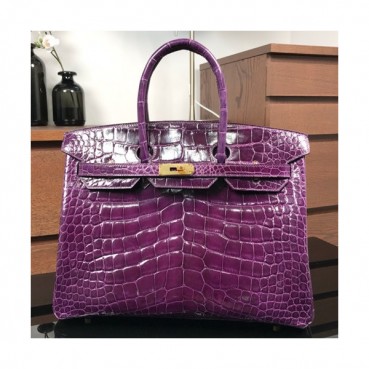 Hermes Birkin Crocodile Leather Tote Shoulder Bag ,35cm - 에르메스 버킨 크로커다일 여성용 토트 숄더백 HERB0122,35cm,퍼플