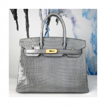 Hermes Birkin Crocodile Leather Tote Shoulder Bag ,30cm - 에르메스 버킨 크로커다일 여성용 토트 숄더백 HERB0119,30cm,그레이