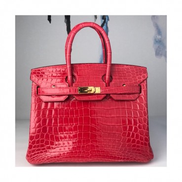 Hermes Birkin Crocodile Leather Tote Shoulder Bag ,25cm - 에르메스 버킨 크로커다일 여성용 토트 숄더백 HERB0118,25cm,레드