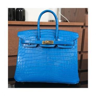 Hermes Birkin Crocodile Leather Tote Shoulder Bag ,25cm - 에르메스 버킨 크로커다일 레더 여성용 토트 숄더백 HERB0117,25cm,블루