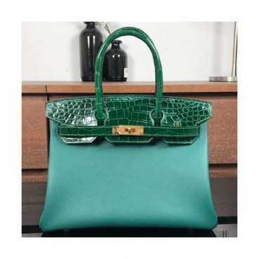 Hermes Birkin Crocodile & Togo Leather Tote Shoulder Bag ,30cm - 에르메스 버킨 크로코다일&토고 레더 여성용 토트 숄더백 HERB0108,30cm,그린