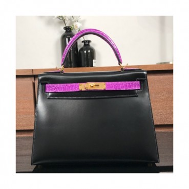 Hermes Kelly Box Leather Tote Shoulder Bag ,28cm - 에르메스 켈리복스 레더 여성용 토트 숄더백 HERB0103,28cm,블랙