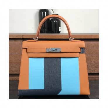 Hermes Kelly Leather Tote Shoulder Bag ,28cm - 에르메스 켈리 레더 여성용 토트 숄더백 HERB0102,28cm,브라운+블루