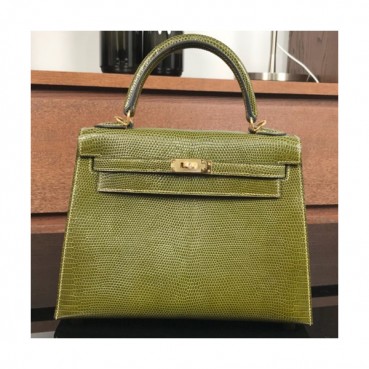 Hermes Kelly Lizard Leather Tote Shoulder Bag ,25cm - 에르메스 켈리 리저드 레더 여성용 토트 숄더백 HERB0100,25cm,그린