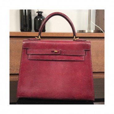 Hermes Kelly Lizard Leather Tote Shoulder Bag ,25cm - 에르메스 켈리 리저드 레더 여성용 토트 숄더백 HERB0099,25cm,와인