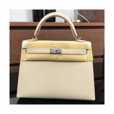 Hermes Kelly Lizard Leather Tote Shoulder Bag ,25cm - 에르메스 켈리 리저드 레더 여성용 토트 숄더백 HERB0097,25cm,베이지