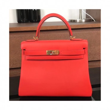 Hermes Kelly Swift Leather Tote Shoulder Bag ,28cm - 에르메스 켈리 스위프트 레더 여성용 토트 숄더백 HERB0089,28cm,레드오렌지