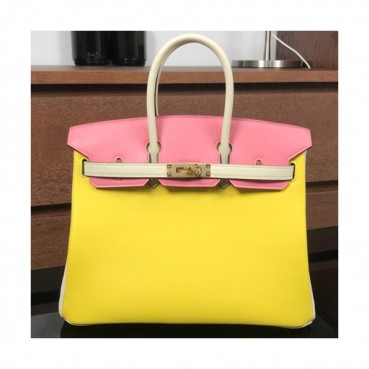 Hermes Birkin Swift Leather Tote Shoulder Bag ,30cm - 에르메스 버킨 스위프트 레더 여성용 토트 숄더백 HERB0085,30cm,옐로우+핑크