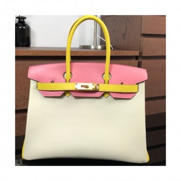Hermes Birkin Swift Leather Tote Shoulder Bag ,30cm - 에르메스 버킨 스위프트 레더 여성용 토트 숄더백 HERB0084,30cm,크림+핑크