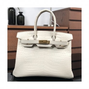 Hermes Birkin  Crocodile Leather Tote Shoulder Bag ,30cm - 에르메스 버킨 크로커다일 레더 여성용 토트 숄더백 HERB0035,30cm,크림